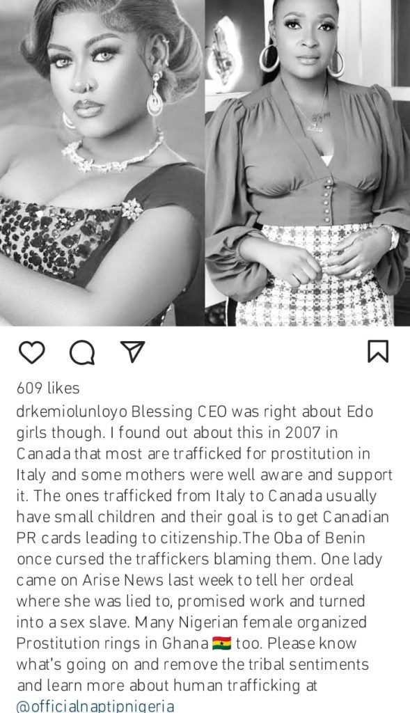 She is right Kemi Olunloyo defends Blessing CEO over her statement tagging Edo women as prostitute