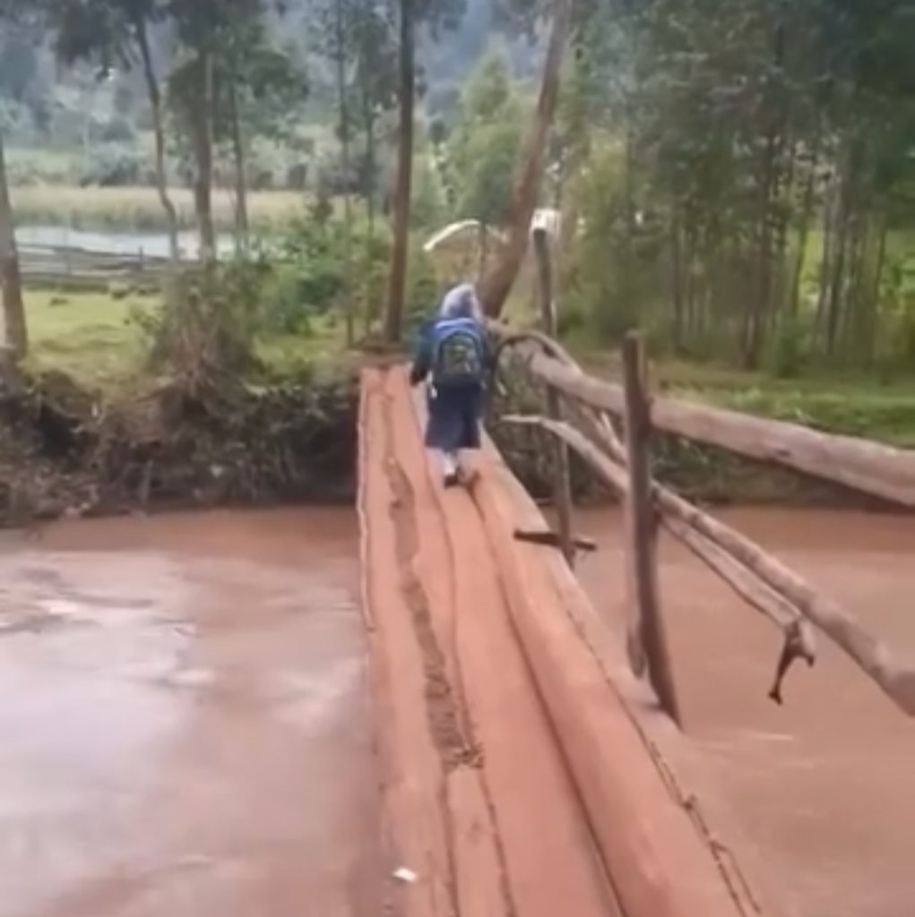Little Girl Crossing A Dilapidated Bridge