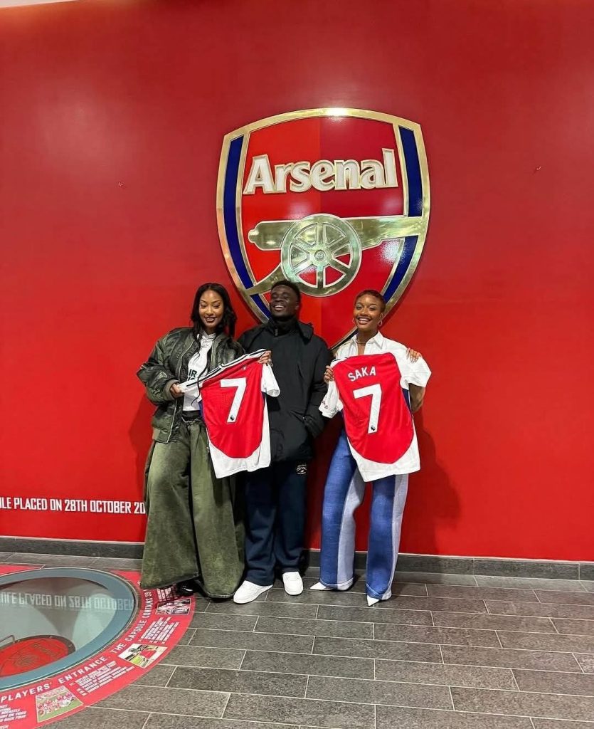 Tems & Ayra Starr with Arsenal star, Bukayo Saka